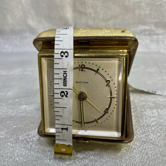 Vintage Waltham Wind Up West Germany Gold Tone Travel Glow Alarm Clock - Picture 11 of 11